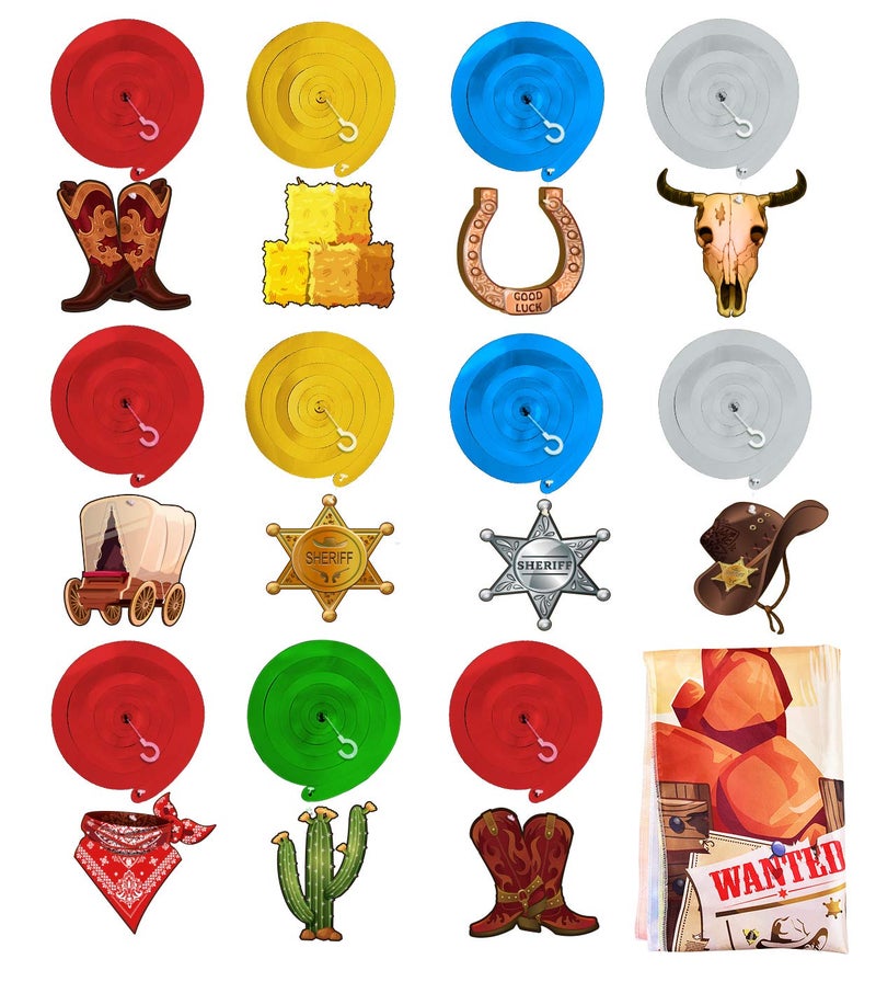 TMCCE 22 PCS Western Cowboy Party Decoration - Wild West Photography Backdrop and Theme Hanging Swirls Foil Swirls - Image 5